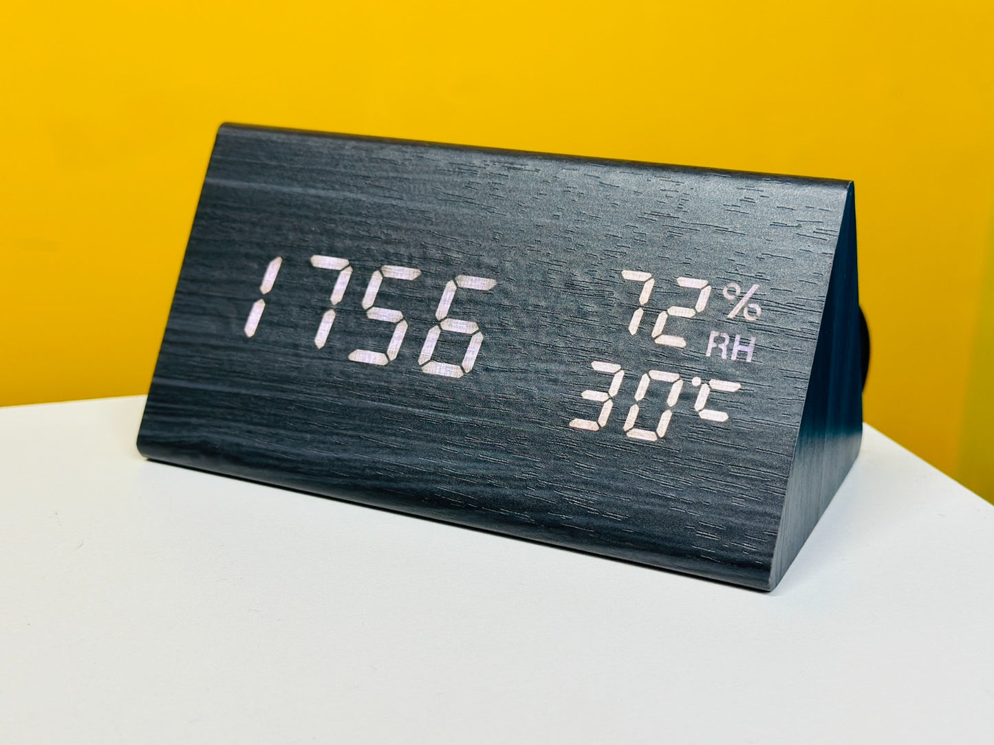 Triangle Wooden Style Digital Led Clock – Black