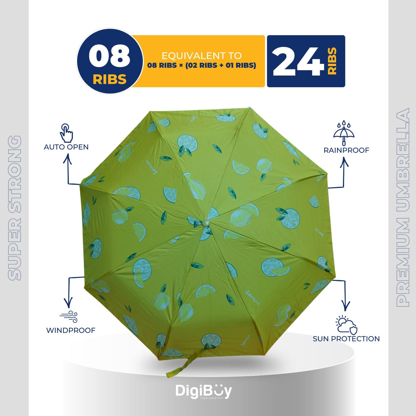 Moon Fruit Print Kid's 8(=24) Ribs  Auto Open and Close Umbrella (4 Colour)