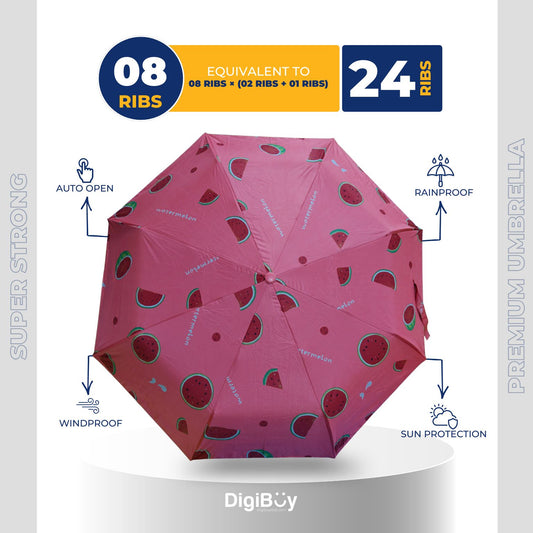 Moon Fruit Print Kid's 8(=24) Ribs  Auto Open and Close Umbrella (4 Colour)