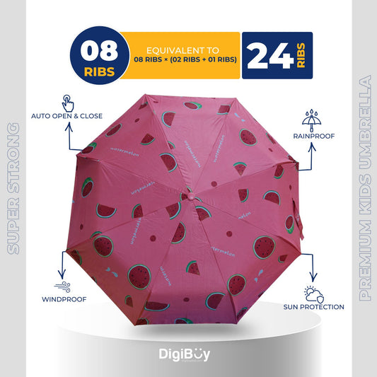 Moon Fruit Print Kid's 8(=24) Ribs  Auto Open and Close Umbrella (4 Colour)