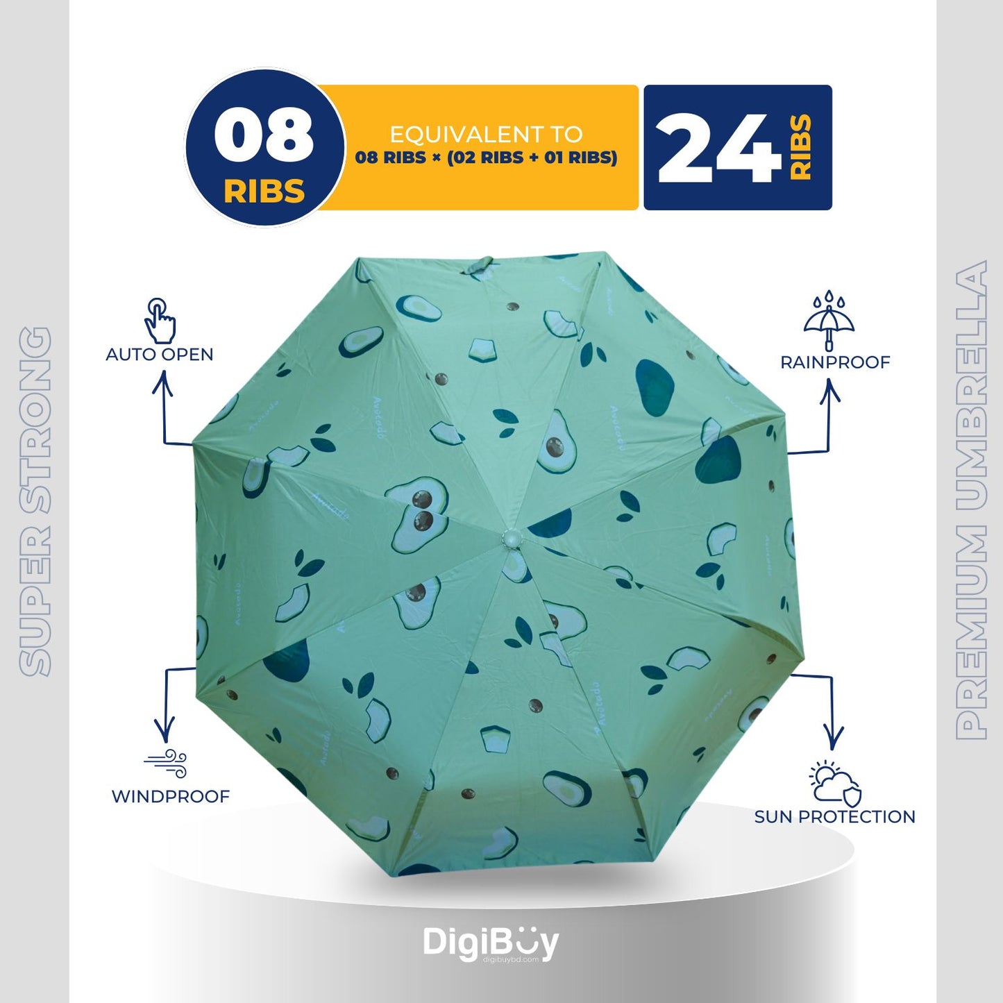 Moon Fruit Print Kid's 8(=24) Ribs  Auto Open and Close Umbrella (4 Colour)
