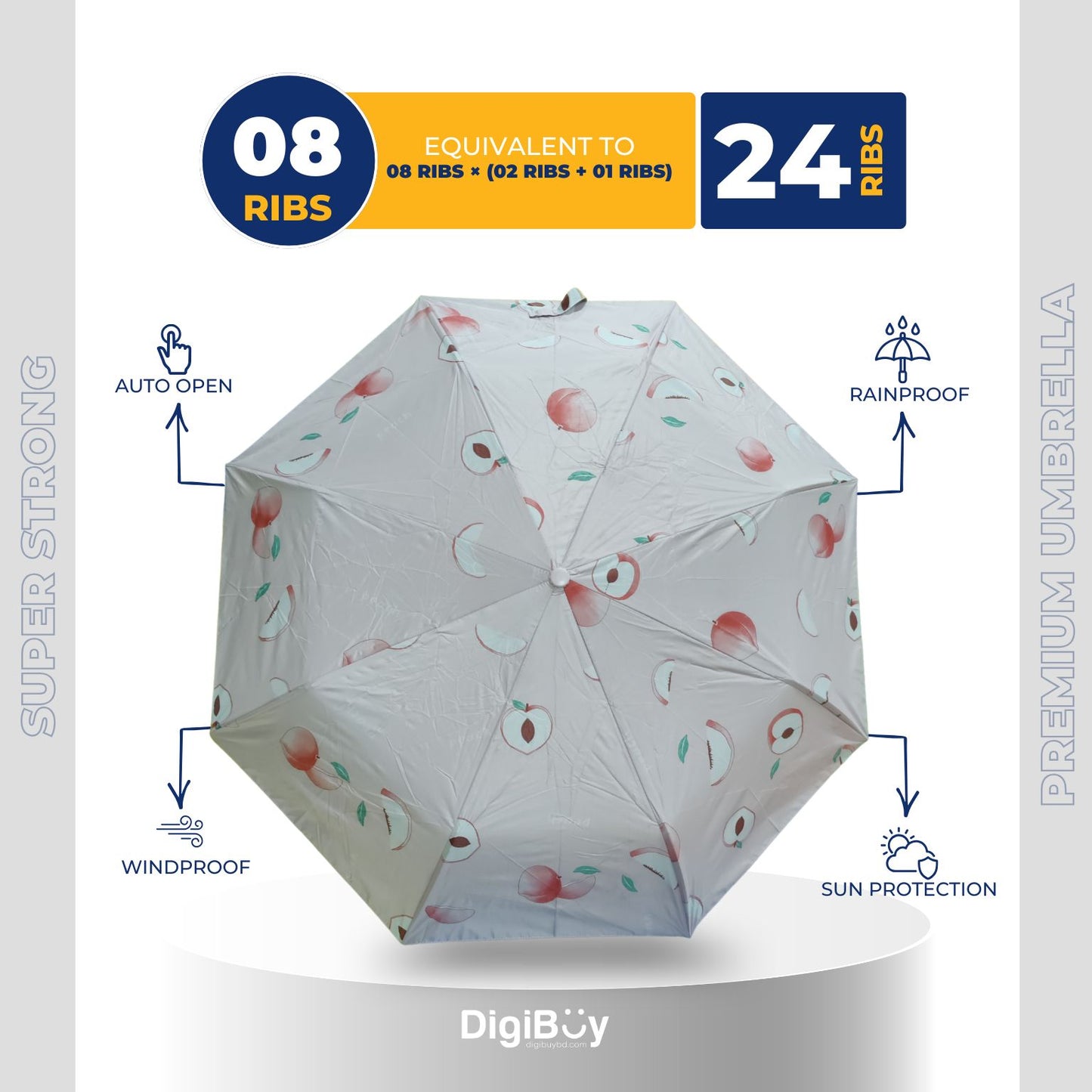 Moon Fruit Print Kid's 8(=24) Ribs  Auto Open and Close Umbrella (4 Colour)