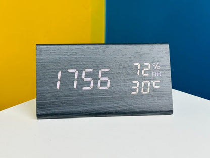 Triangle Wooden Style Digital Led Clock – Black