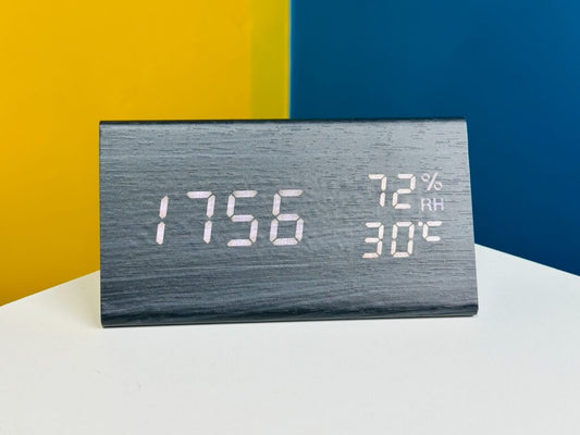 Triangle Wooden Style Digital Led Clock – Black