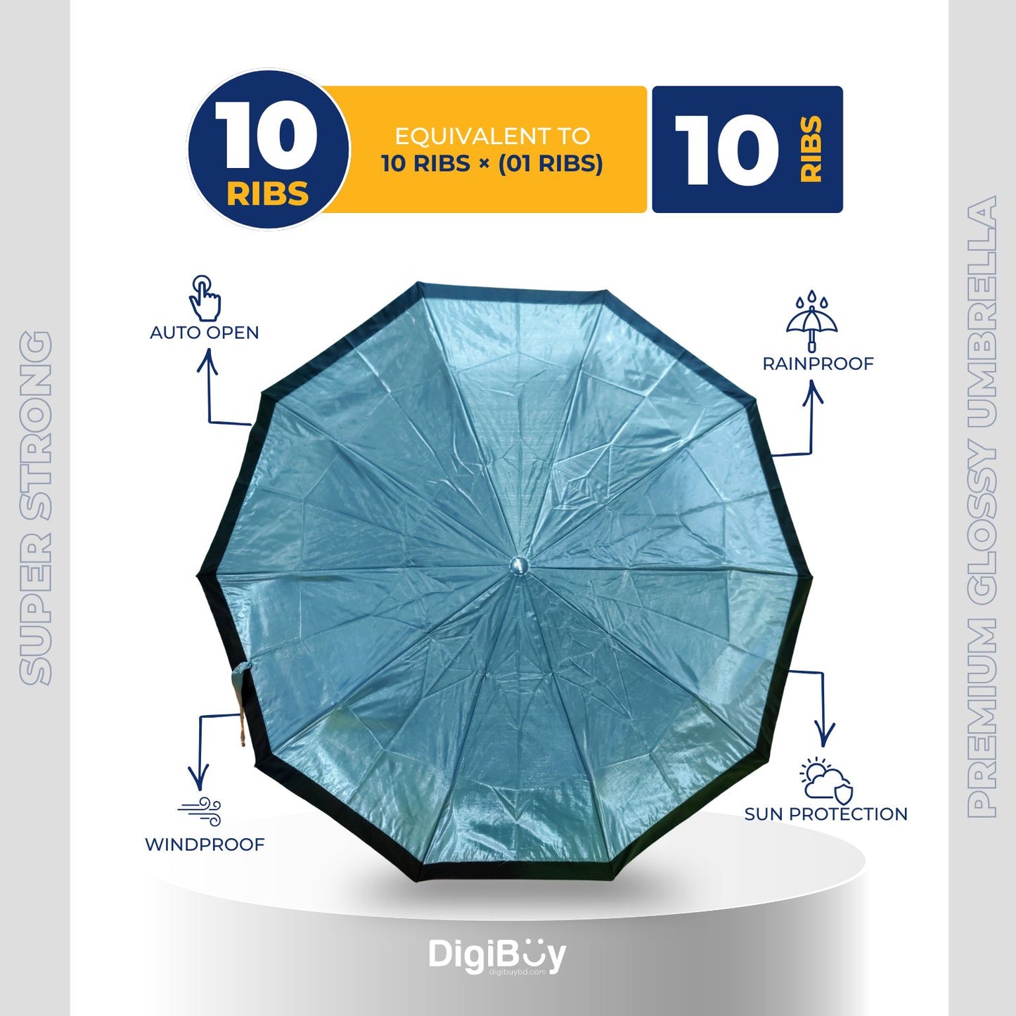 10(=10) Ribs VIP Rahman Umbrella -Glossy Polyester Fabric (6 Colour)