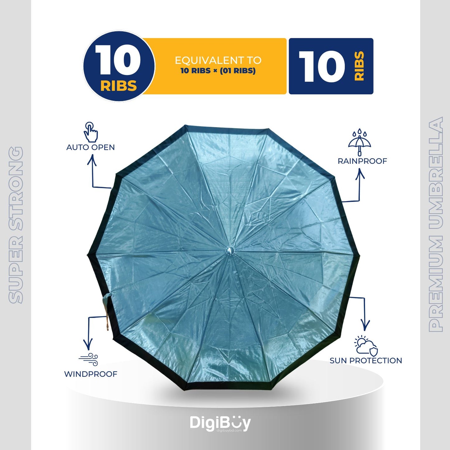 10(=10) Ribs VIP Rahman Umbrella -Glossy Polyester Fabric (6 Colour)