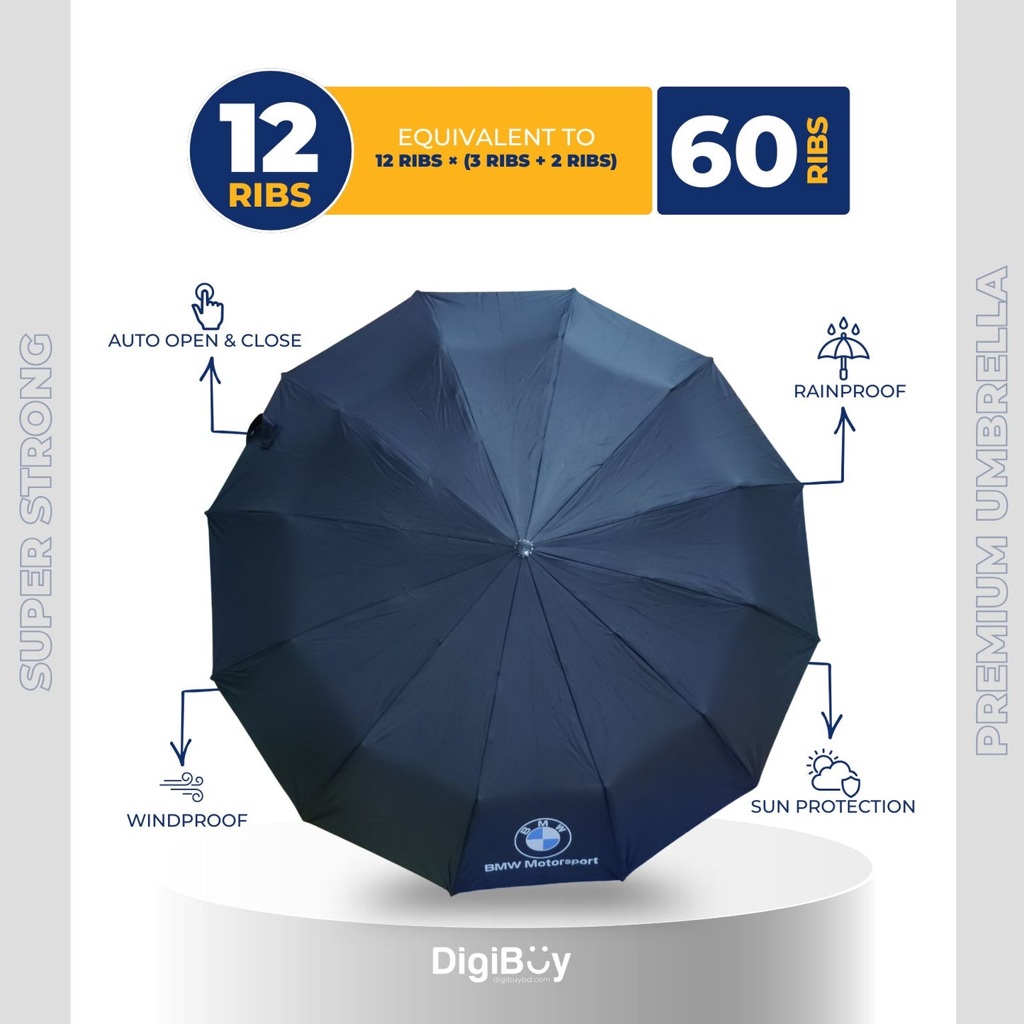 12(=60) Ribs Shankar Golden (Inner side) Color Auto Open & Close Umbrella (4 Color)