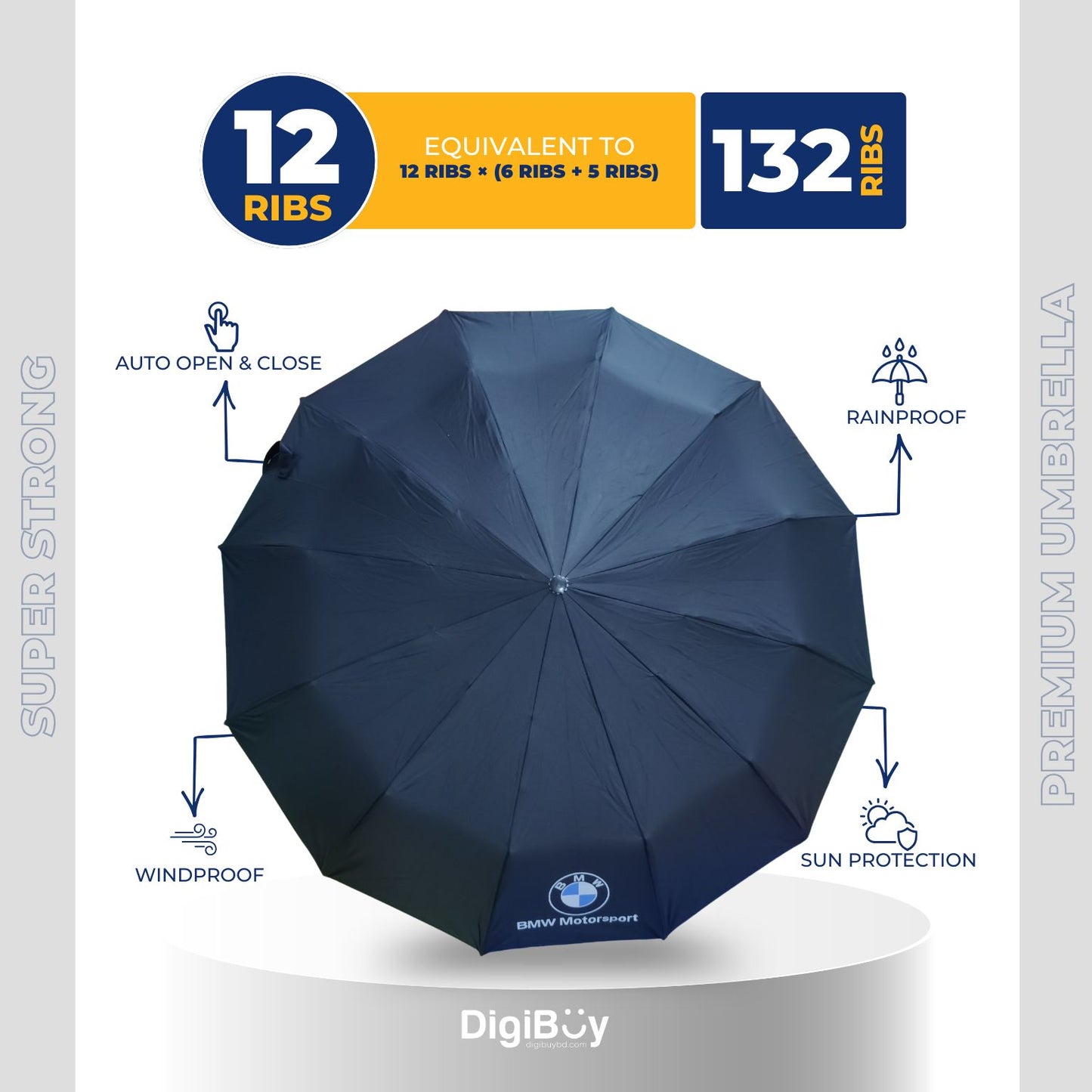12(=132) Ribs Automatic Open & Close Compact Umbrella (4 Color)