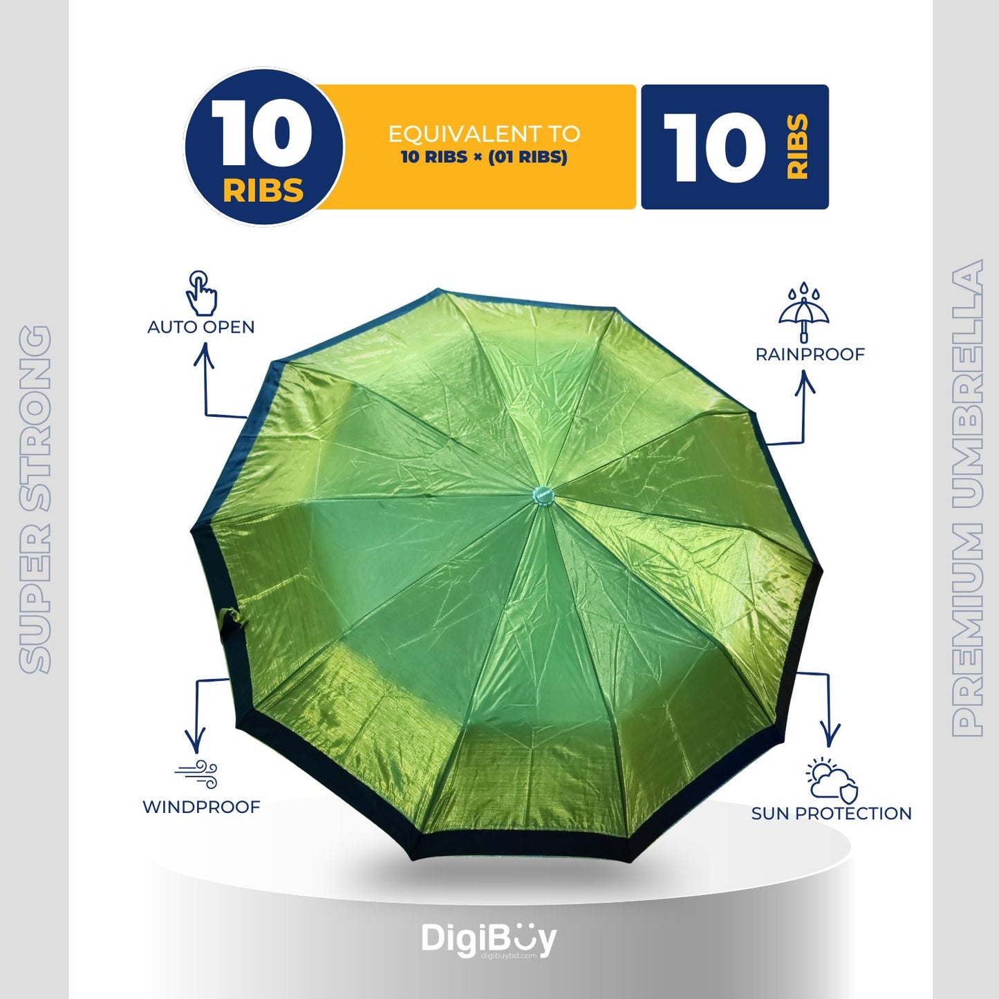 10(=10) Ribs VIP Rahman Umbrella -Glossy Polyester Fabric (6 Colour)