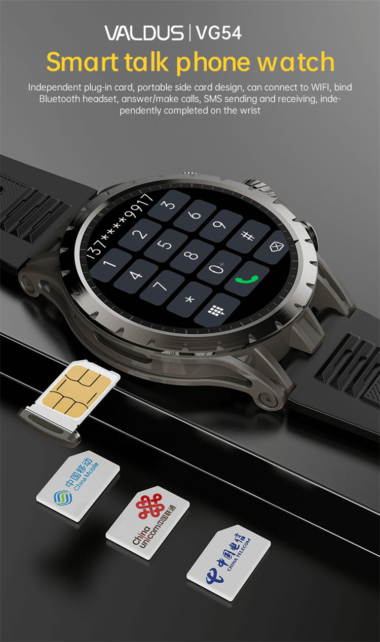 Valdus VG54 Pro 4G LTE SIM Android Smart Watch with AMOLED Display, Camera, GPS & Calling Support