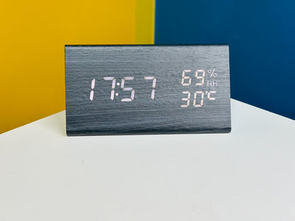 Triangle Wooden Style Digital Led Clock – Black