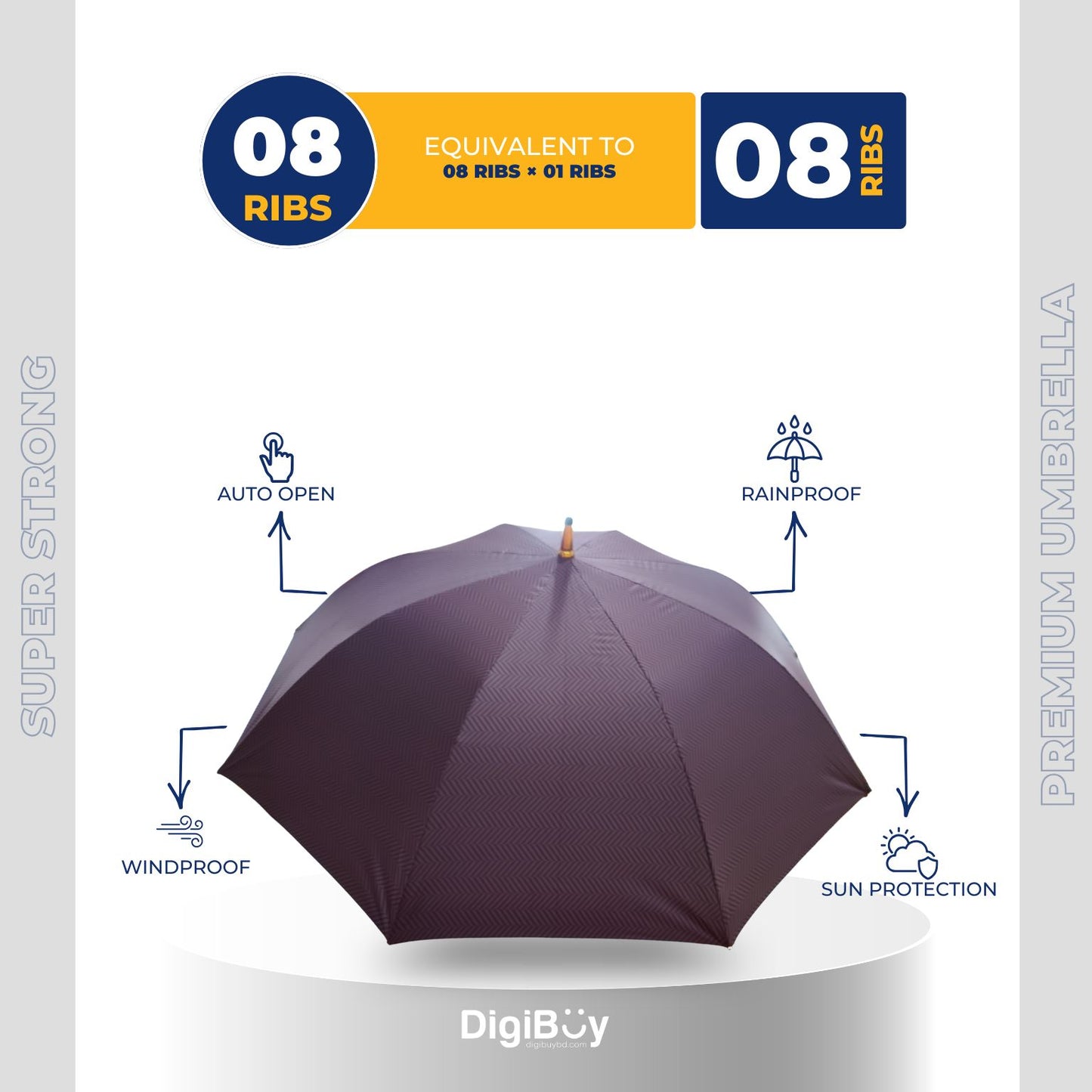 8(=8) Ribs Rahman Mukut Automatic Open Long Umbrella  (4 Colour)