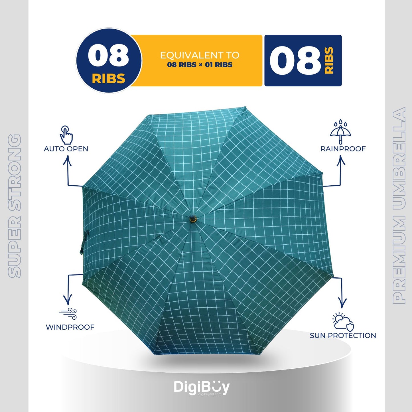 8(=8) Ribs Rahman Mukut Automatic Open Long Umbrella  (4 Colour)