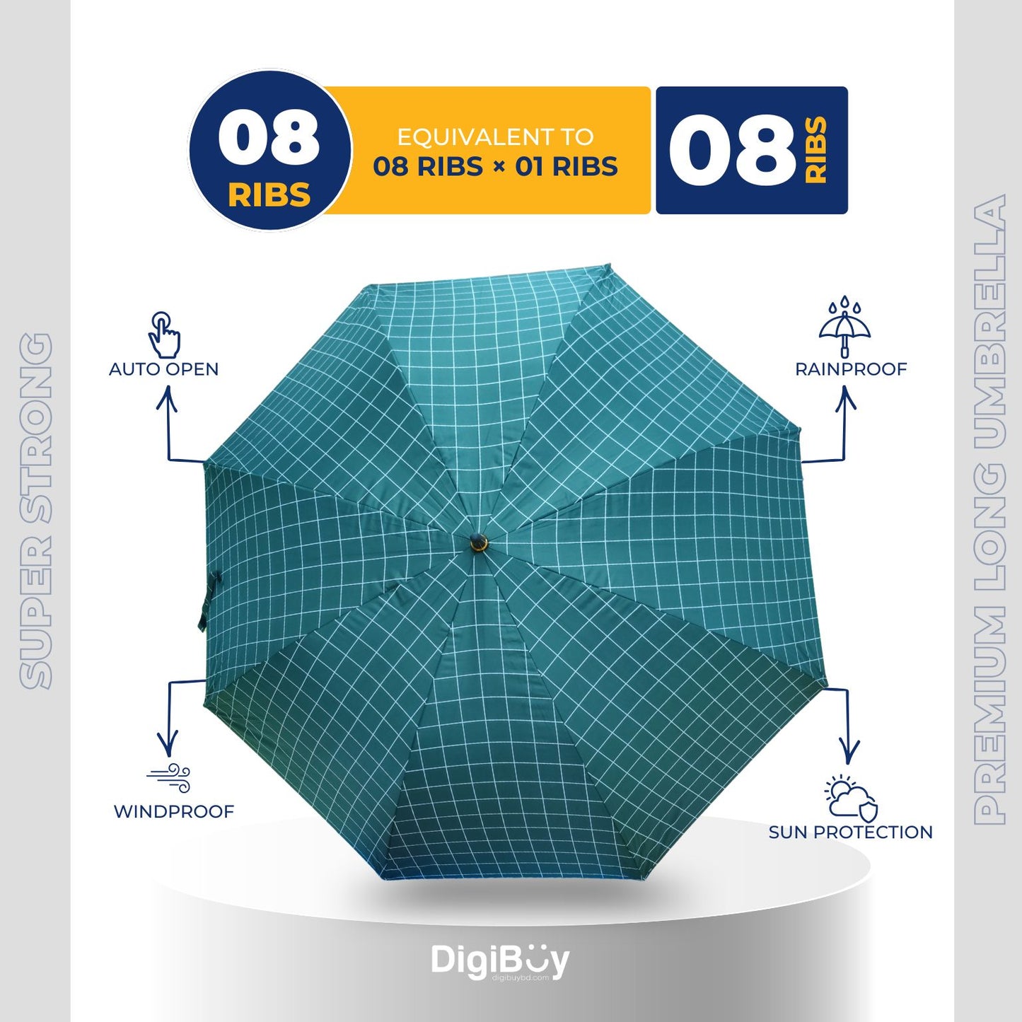 8(=8) Ribs Rahman Mukut Automatic Open Long Umbrella  (4 Colour)