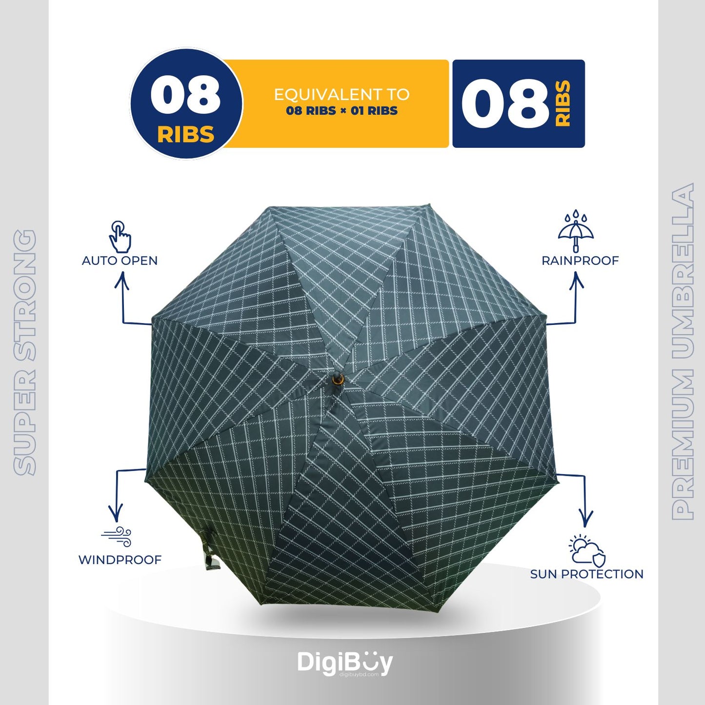 8(=8) Ribs Rahman Mukut Automatic Open Long Umbrella  (4 Colour)