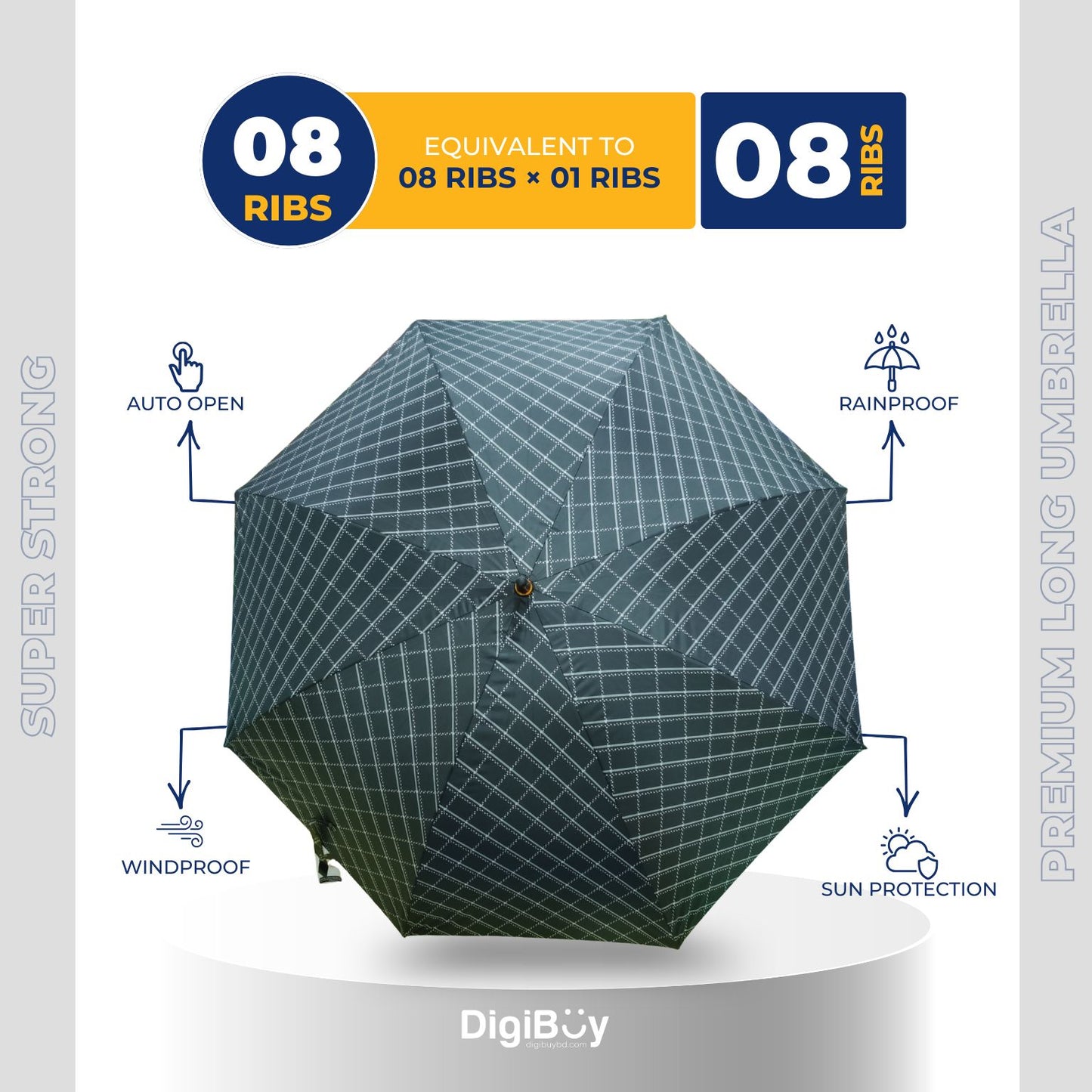 8(=8) Ribs Rahman Mukut Automatic Open Long Umbrella  (4 Colour)