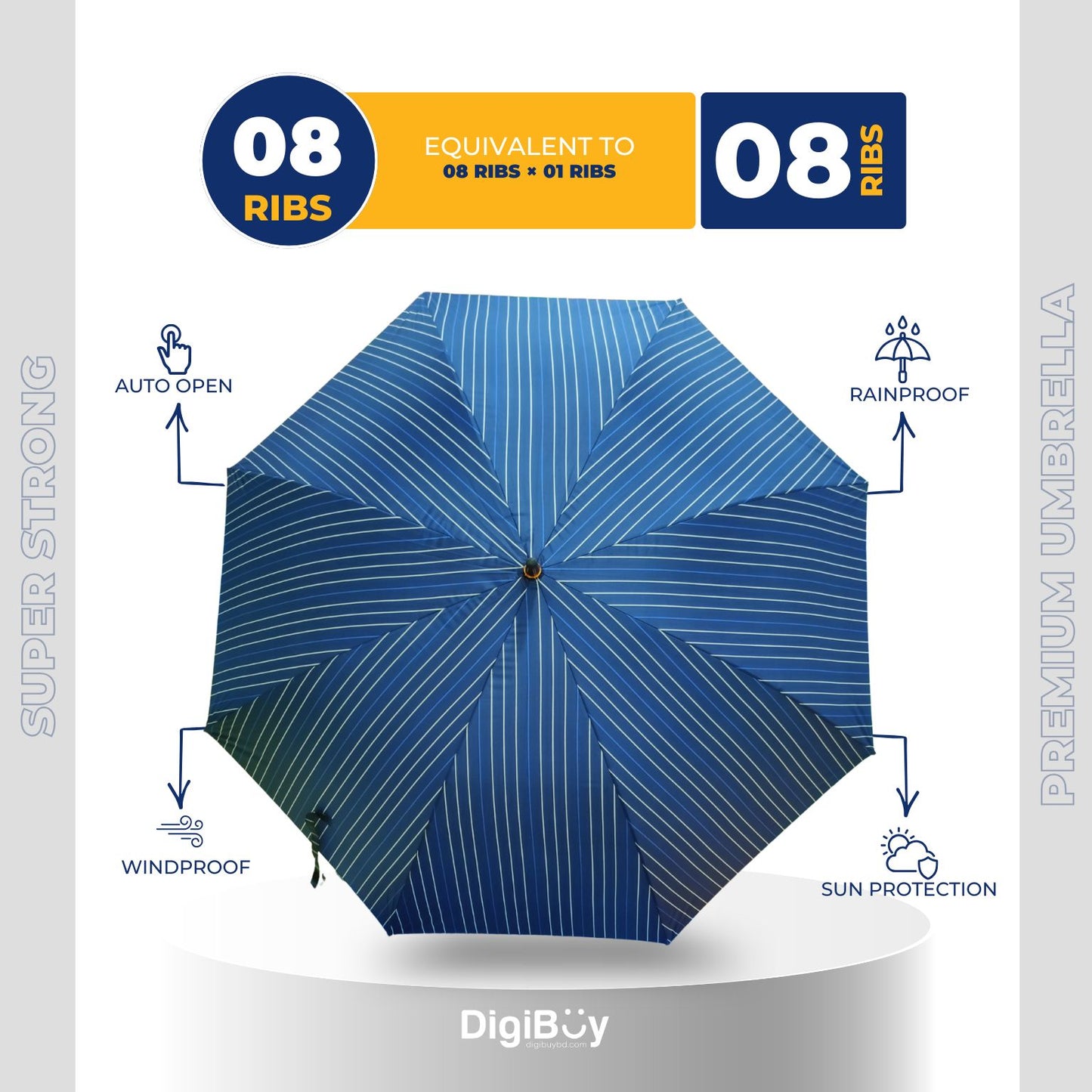 8(=8) Ribs Rahman Mukut Automatic Open Long Umbrella  (4 Colour)
